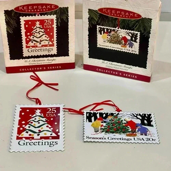 Hallmark Holiday vintage Ornaments U.S Christmas stamps, with display stand - Picture 2 of 4